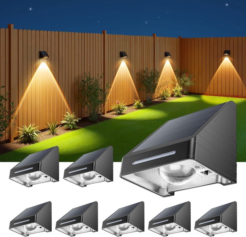 LET MY Solar Fence Lights Outdoor 8 Pack - Brighter Focused Lens, Cold White & Warm Light Fence Solar Lights Outdoor Waterproof, Auto ON/Off Deck Lighting for Wall, Patio, Backyard, Step, Railing - Image 1
